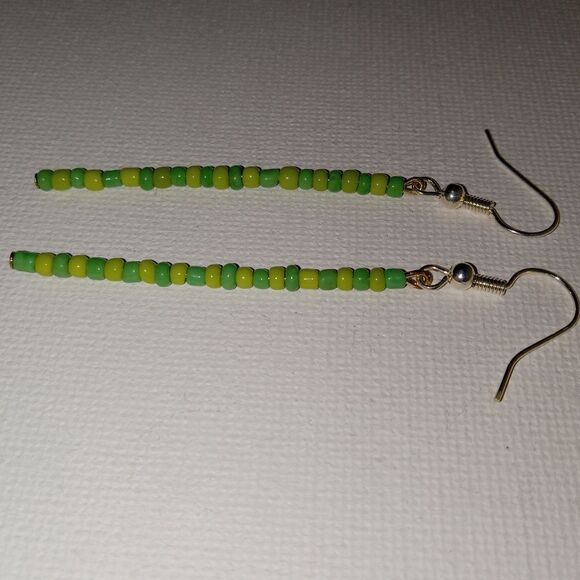 CLEARANCE  Light and medium green beaded earrings minimalist hippie lagenlook - Picture 3 of 3